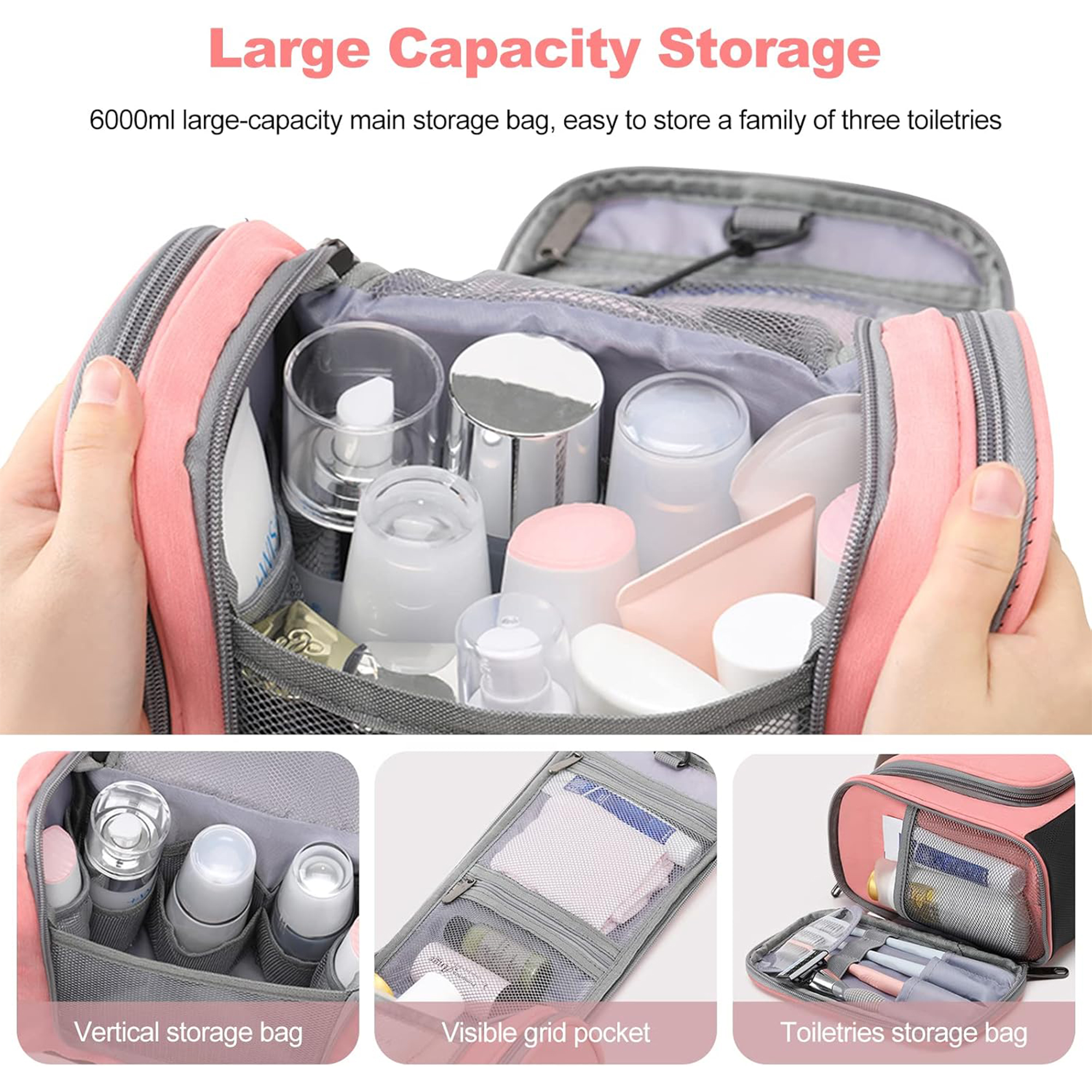 Large Capacity Hanging Toiletry Bag-Pink