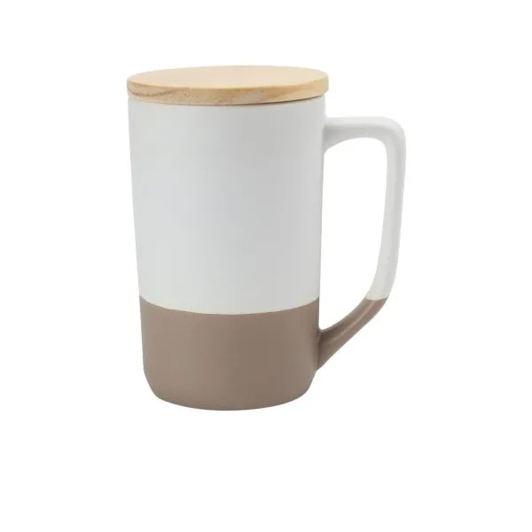 Two-toned Ceramic Mugs with Clay Bottom, Bamboo Lid