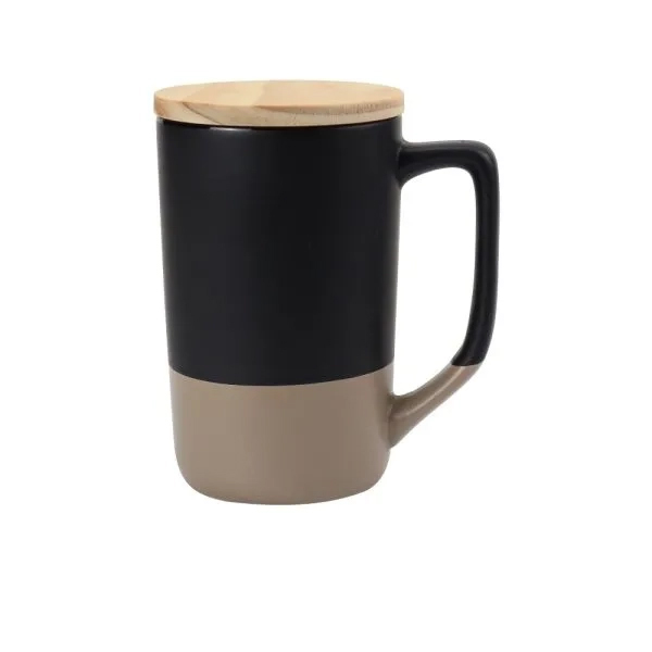 Two-toned Ceramic Mugs with Clay Bottom, Bamboo Lid