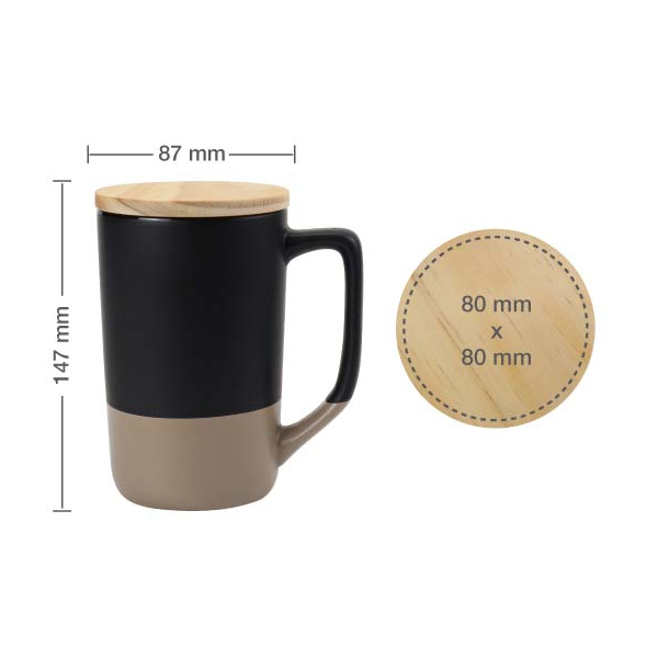 Two-toned Ceramic Mugs with Clay Bottom, Bamboo Lid