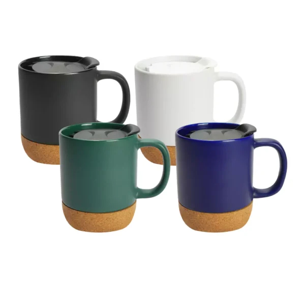 Ceramic Mugs with Lid and Cork Base 385 ml