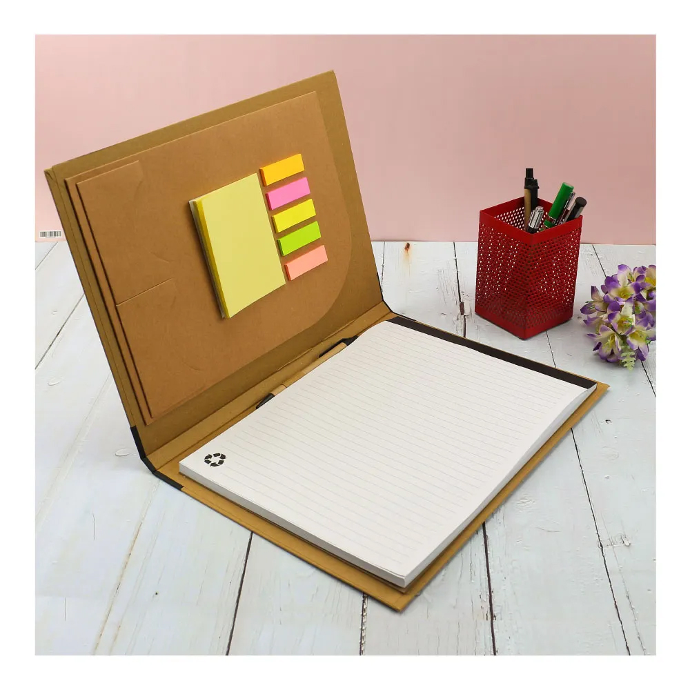  Eco-Friendly A4 Folders, Notepad Sticky Note, Pen & Card Slots