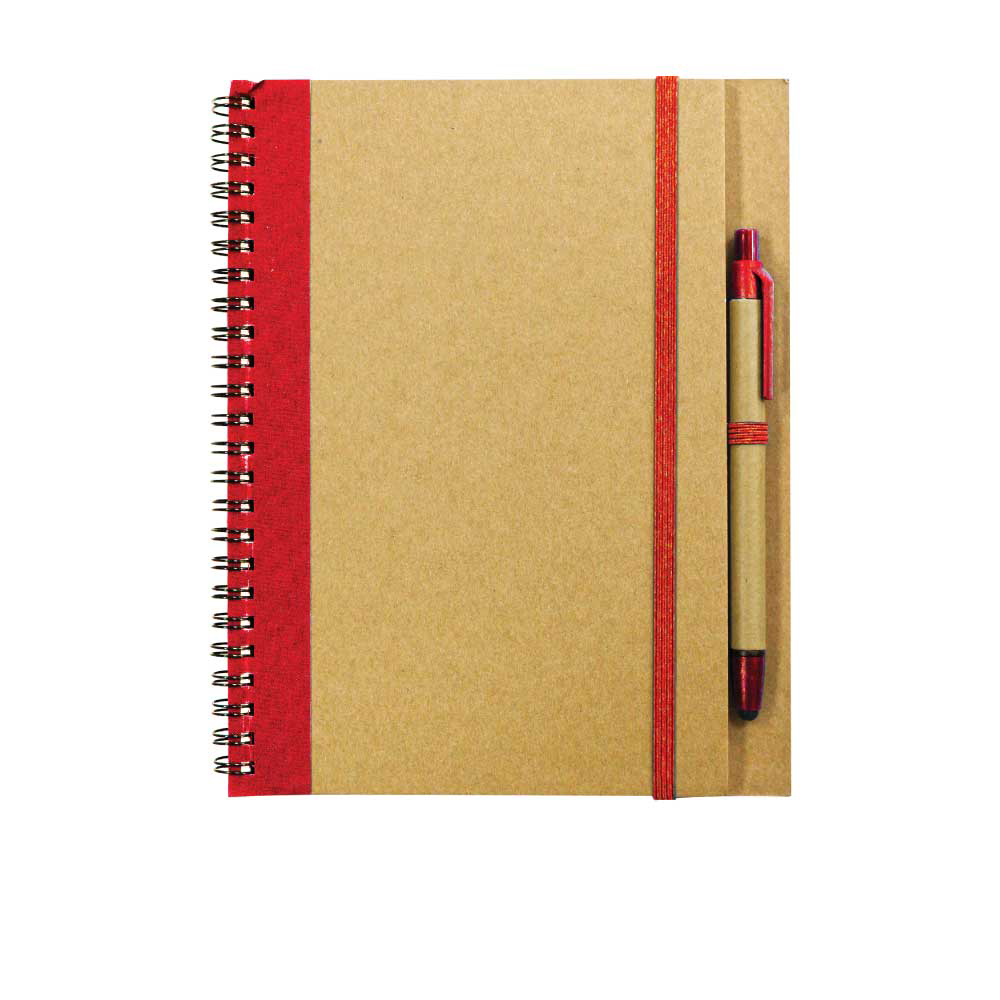 A5 Size Recycled Spiral Notebook with Stylus Pen & Elastic Band