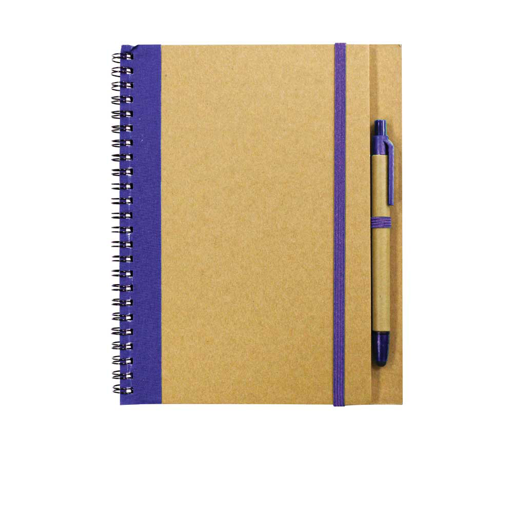A5 Size Recycled Spiral Notebook with Stylus Pen & Elastic Band