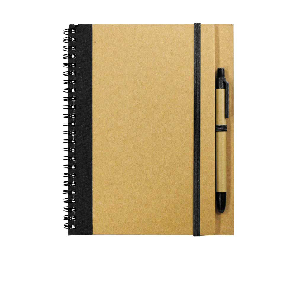 A5 Size Recycled Spiral Notebook with Stylus Pen & Elastic Band