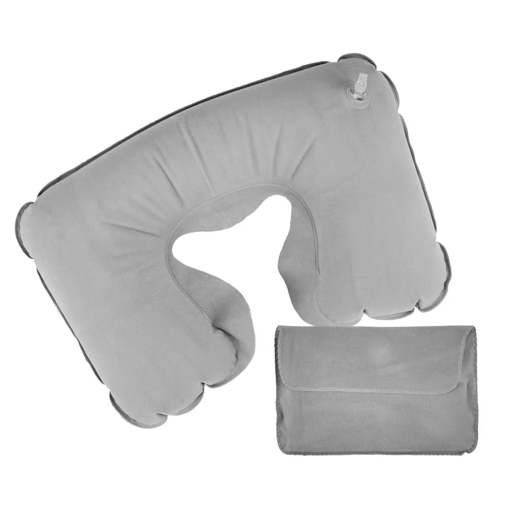 Inflatable Neck Pillow with Pouch – Grey