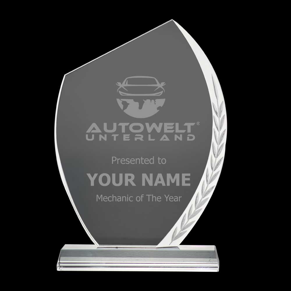 Crystal Awards with Engraved Leaf Design & Box