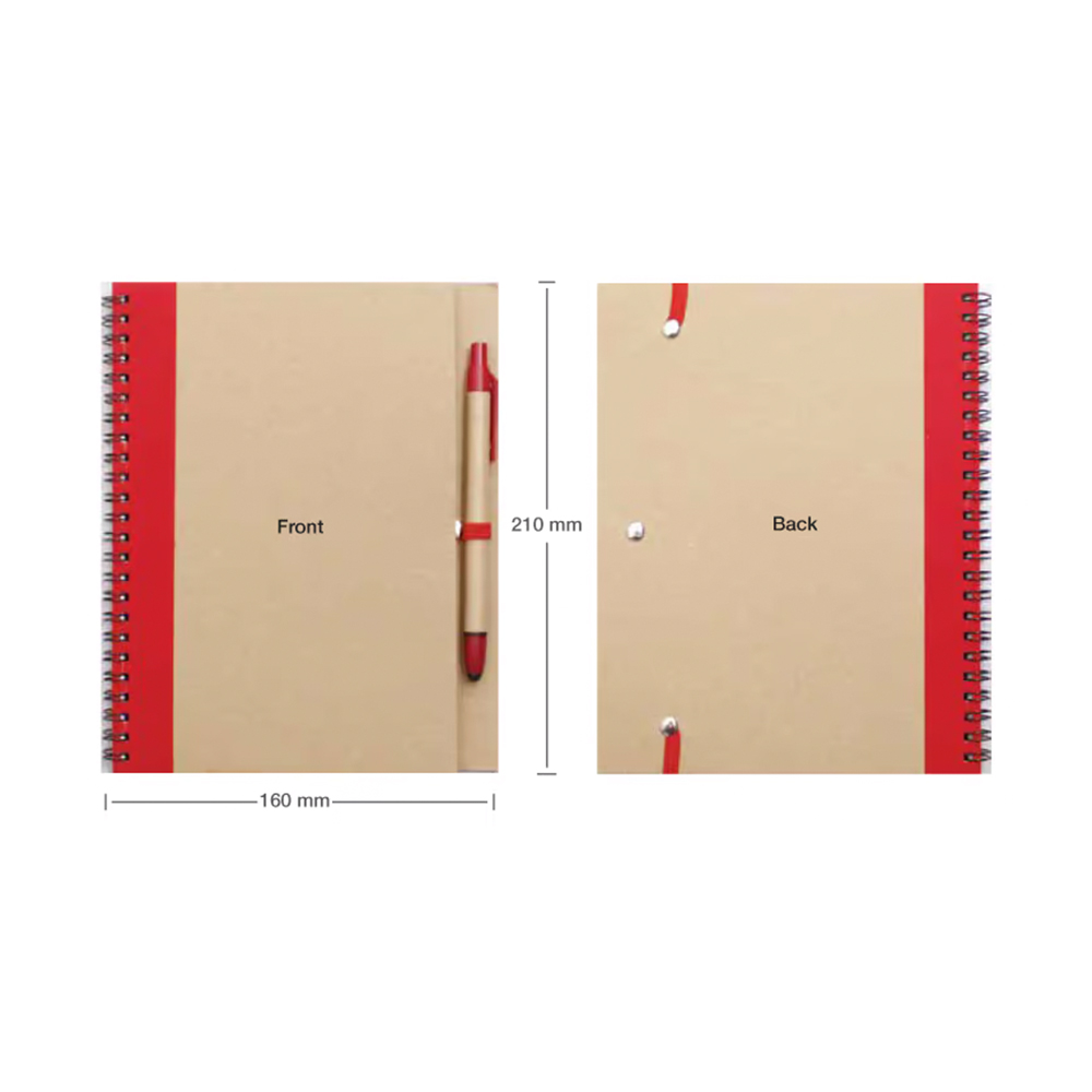 A5 Size Recycled Spiral Notebook with Stylus Pen & Elastic Band