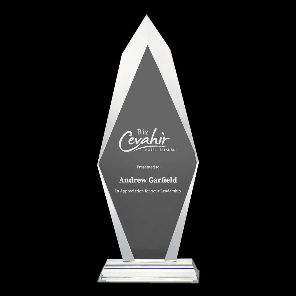 Flame Shaped Crystal Awards with Glass base & Box
