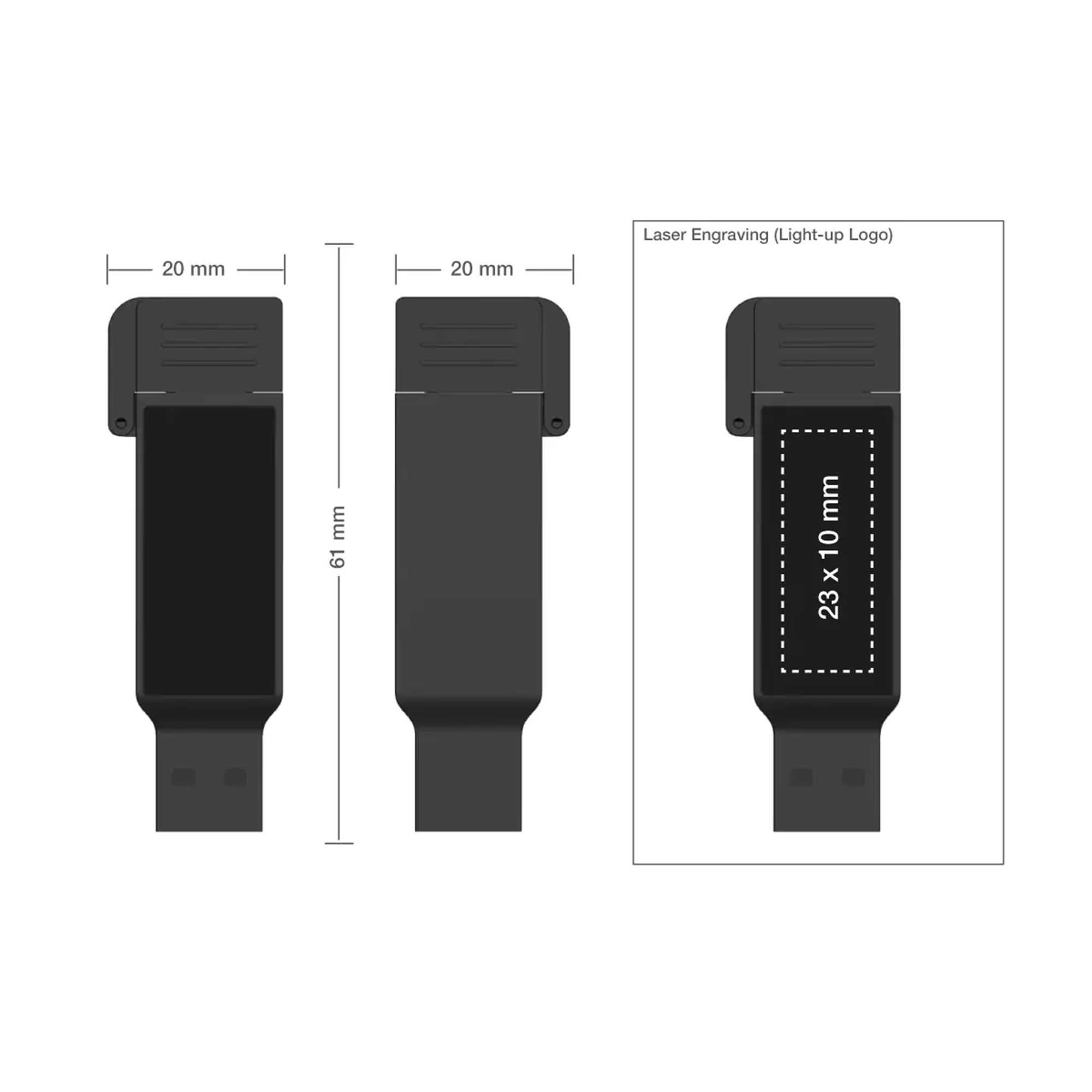 Black OTG USB with LED Logo 32GB V. 3.0 Type C