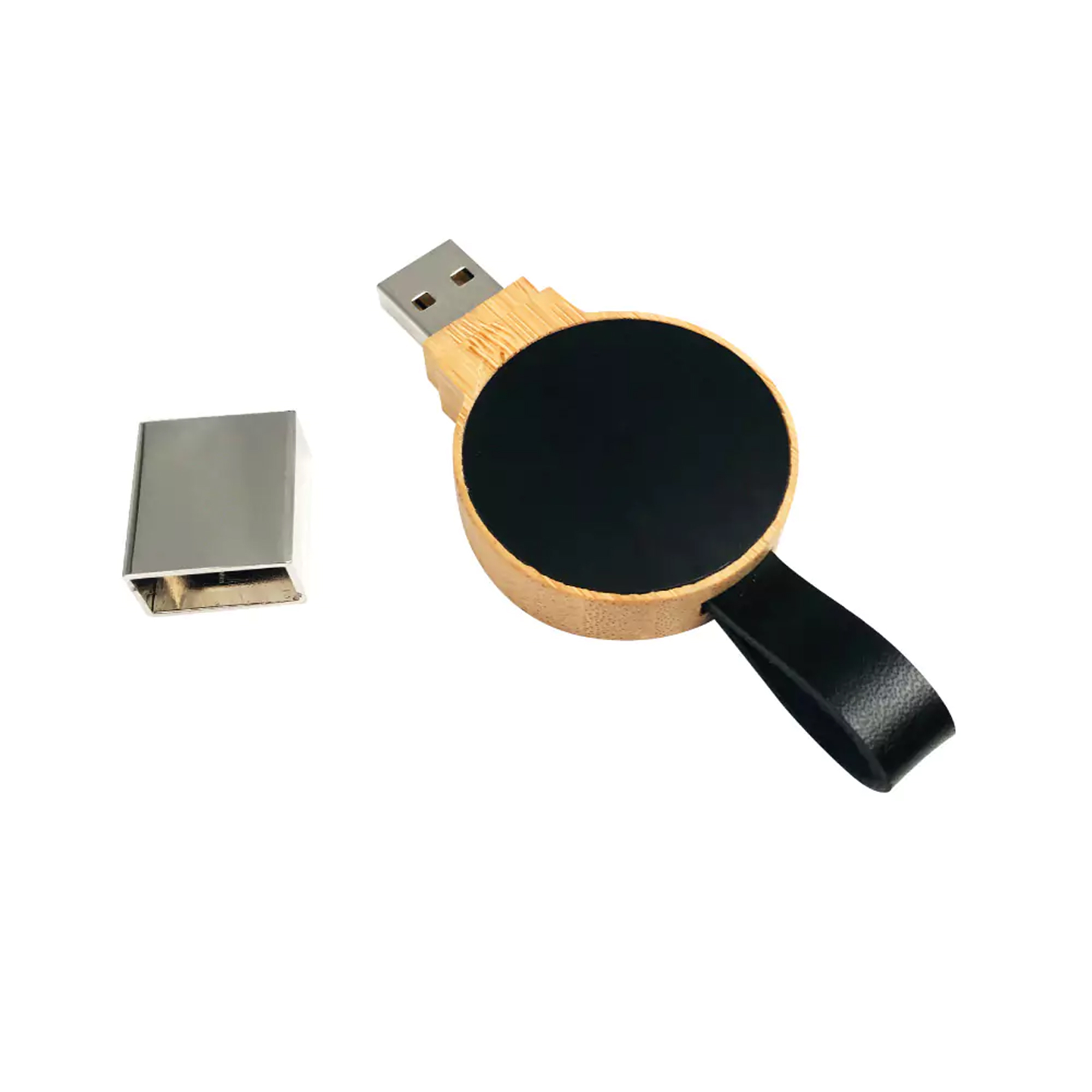 Bamboo Round LED Logo USB with Strap 64GB V. 3.0