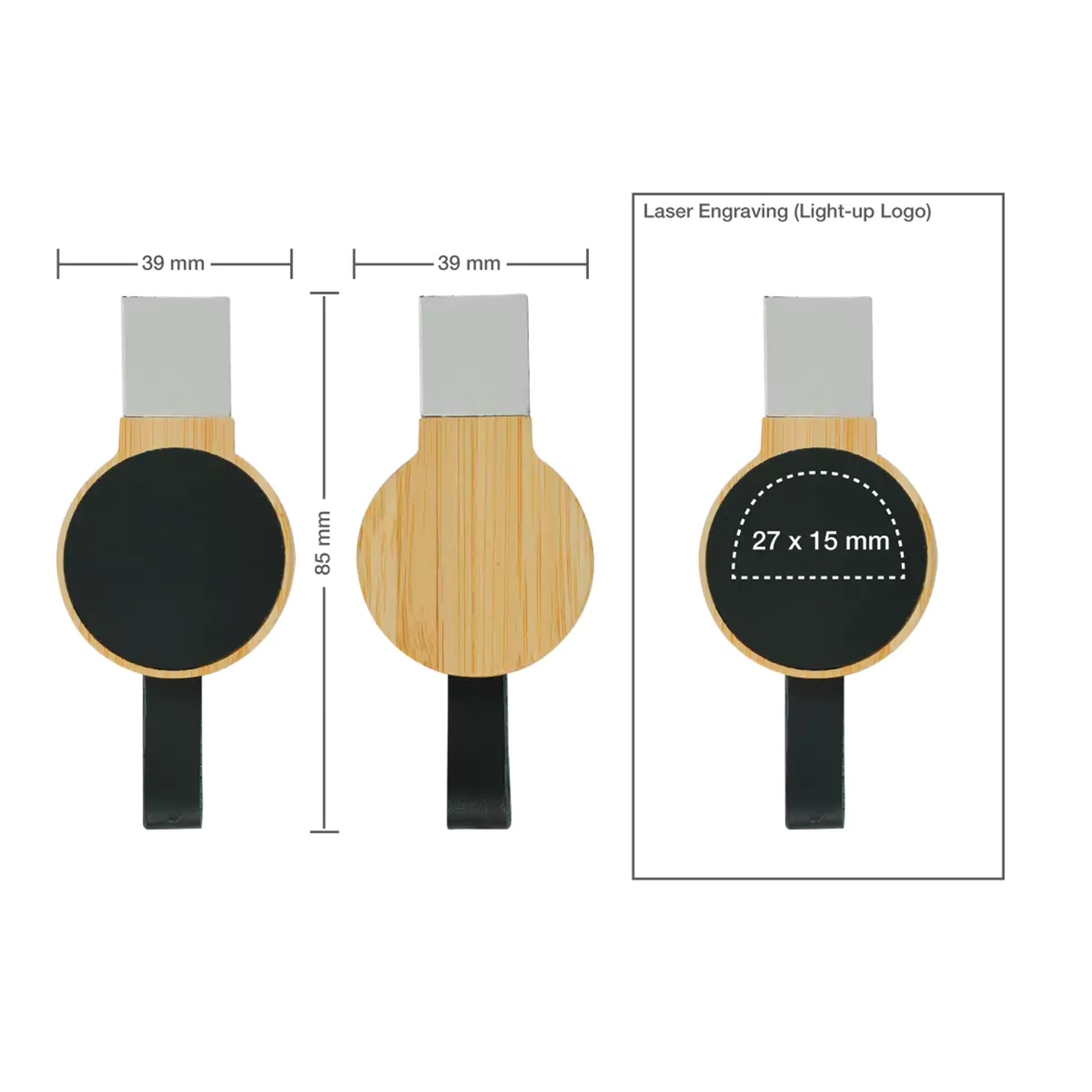 Bamboo Round LED Logo USB with Strap 64GB V. 3.0