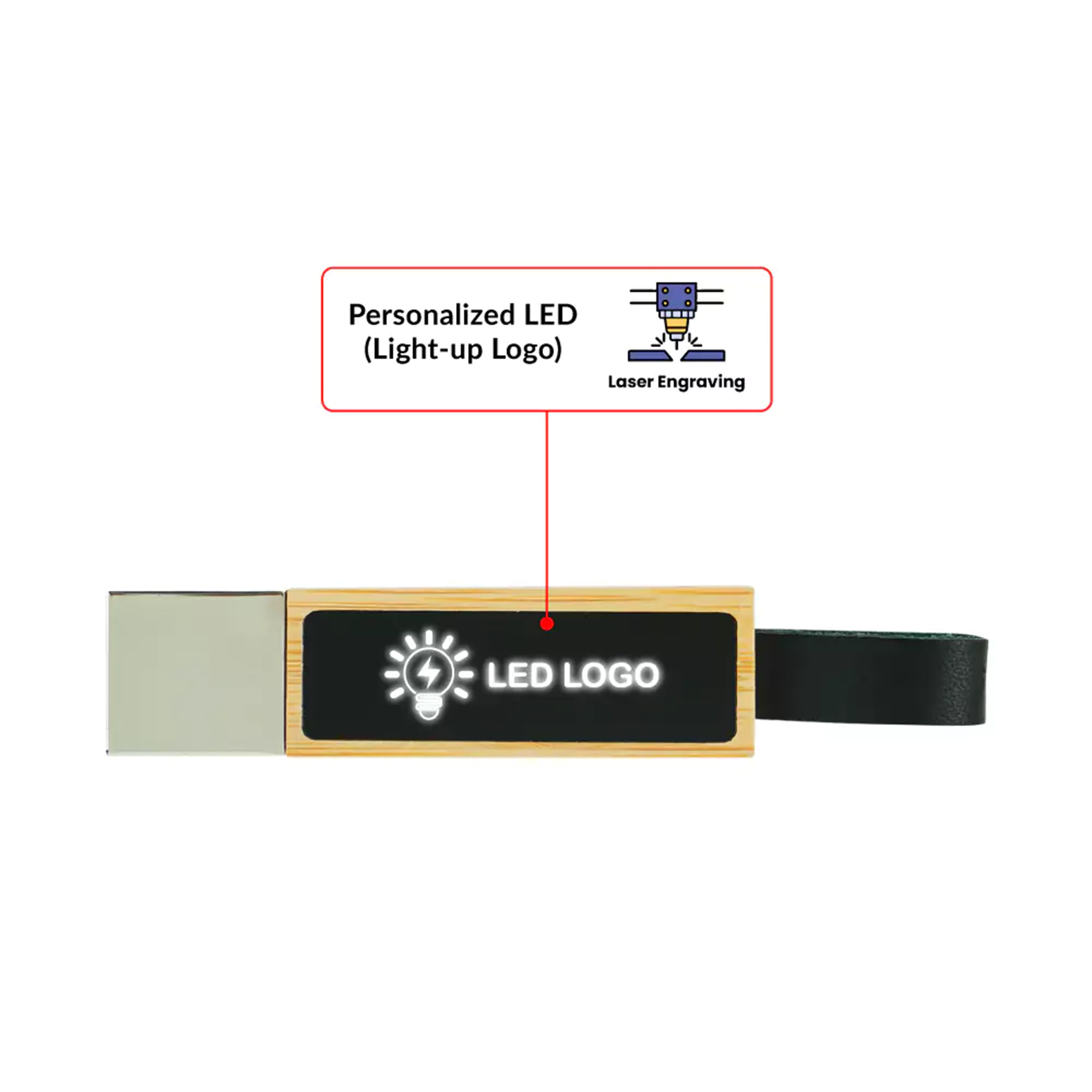Bamboo LED Logo USB with Strap 64GB V. 3.0