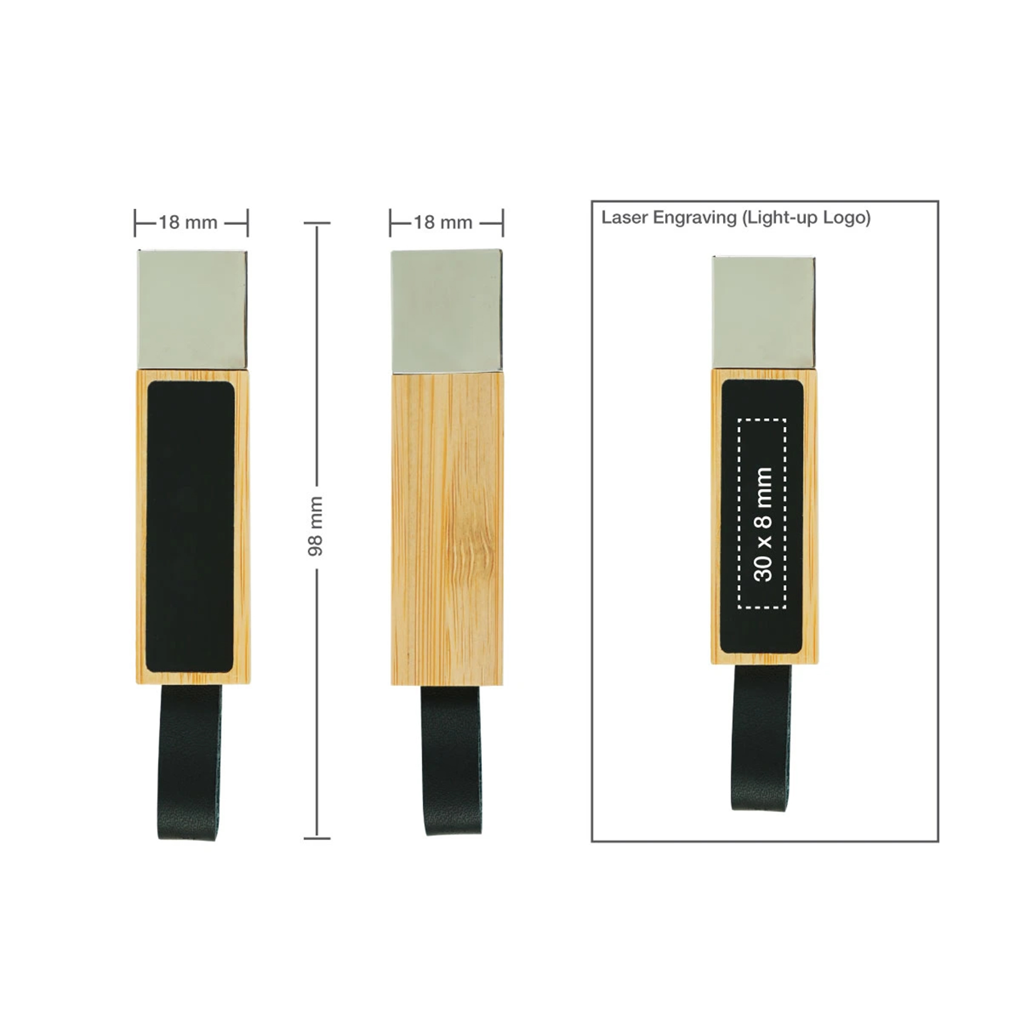 Bamboo LED Logo USB with Strap 64GB V. 3.0
