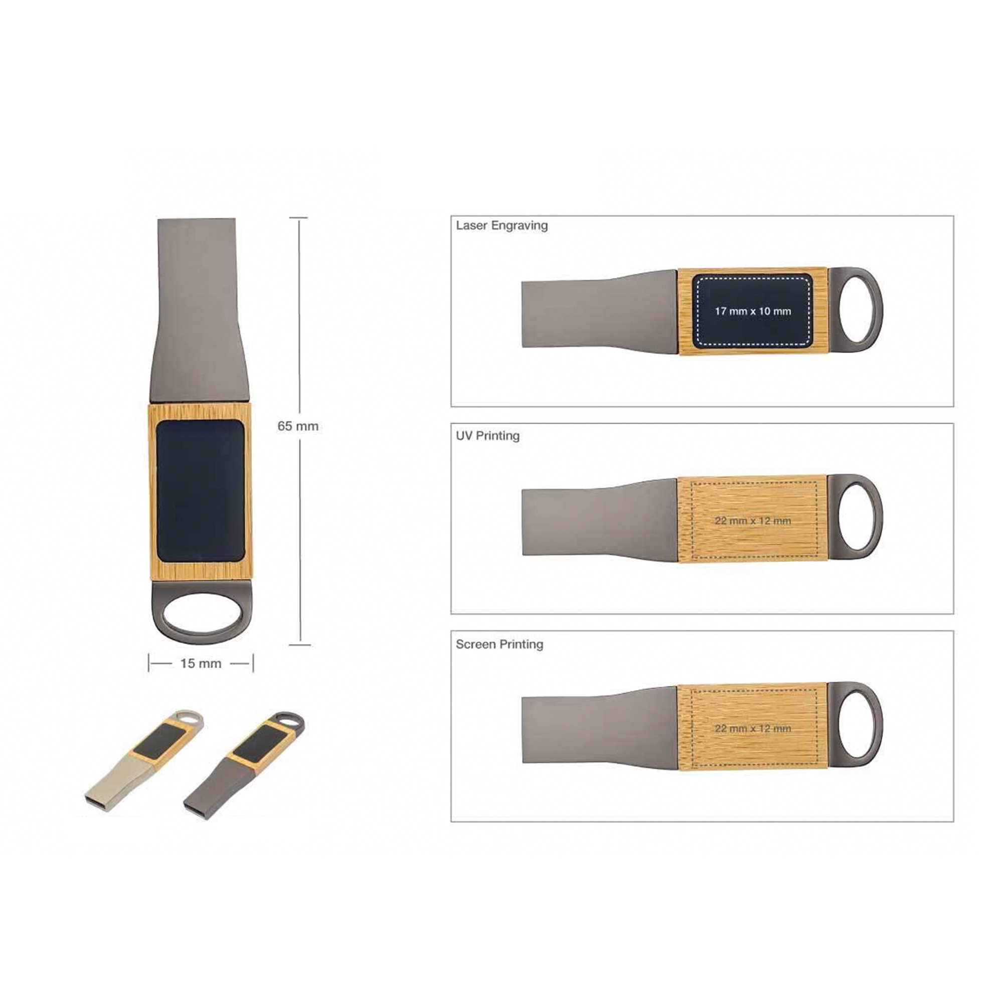 Light-Up Logo Metal & Bamboo USB Flash Drives 32GB