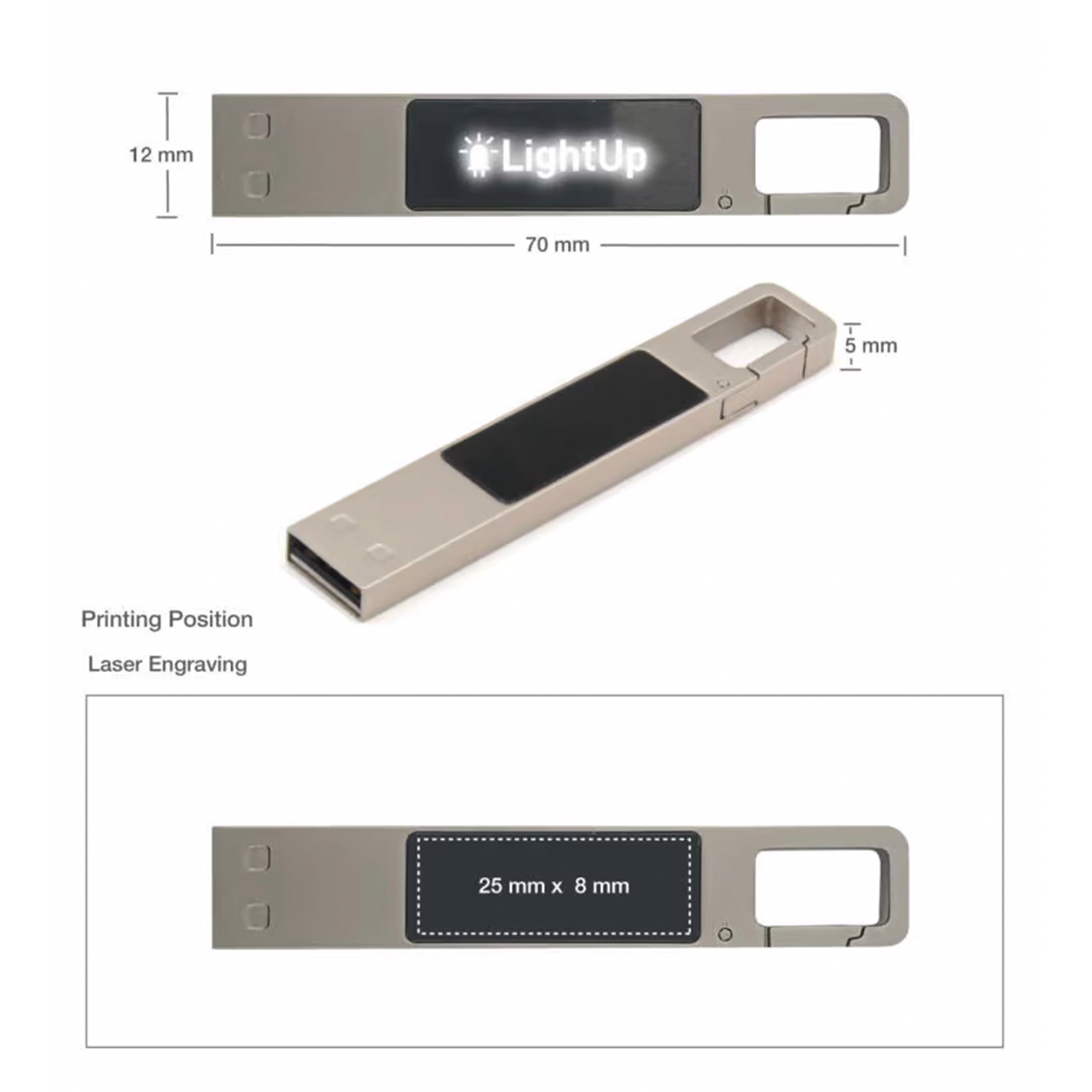 Light-Up Logo USB with Snap Hook 16GB