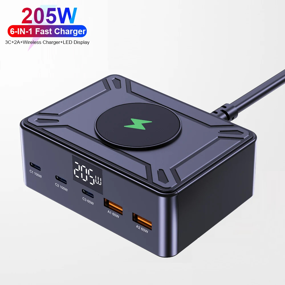 205W 3C2A PD3.0 100W LED Display Ultra-Fast Wireless Charger