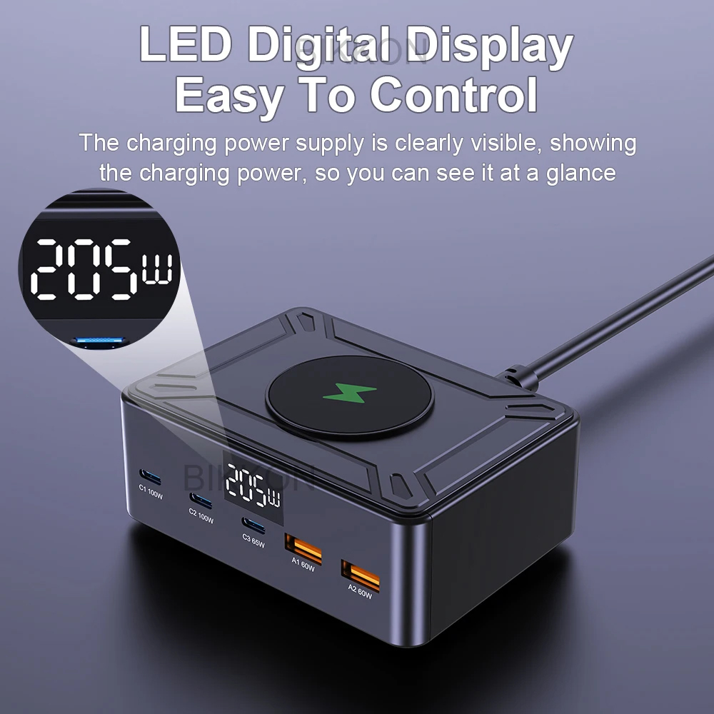 205W 3C2A PD3.0 100W LED Display Ultra-Fast Wireless Charger