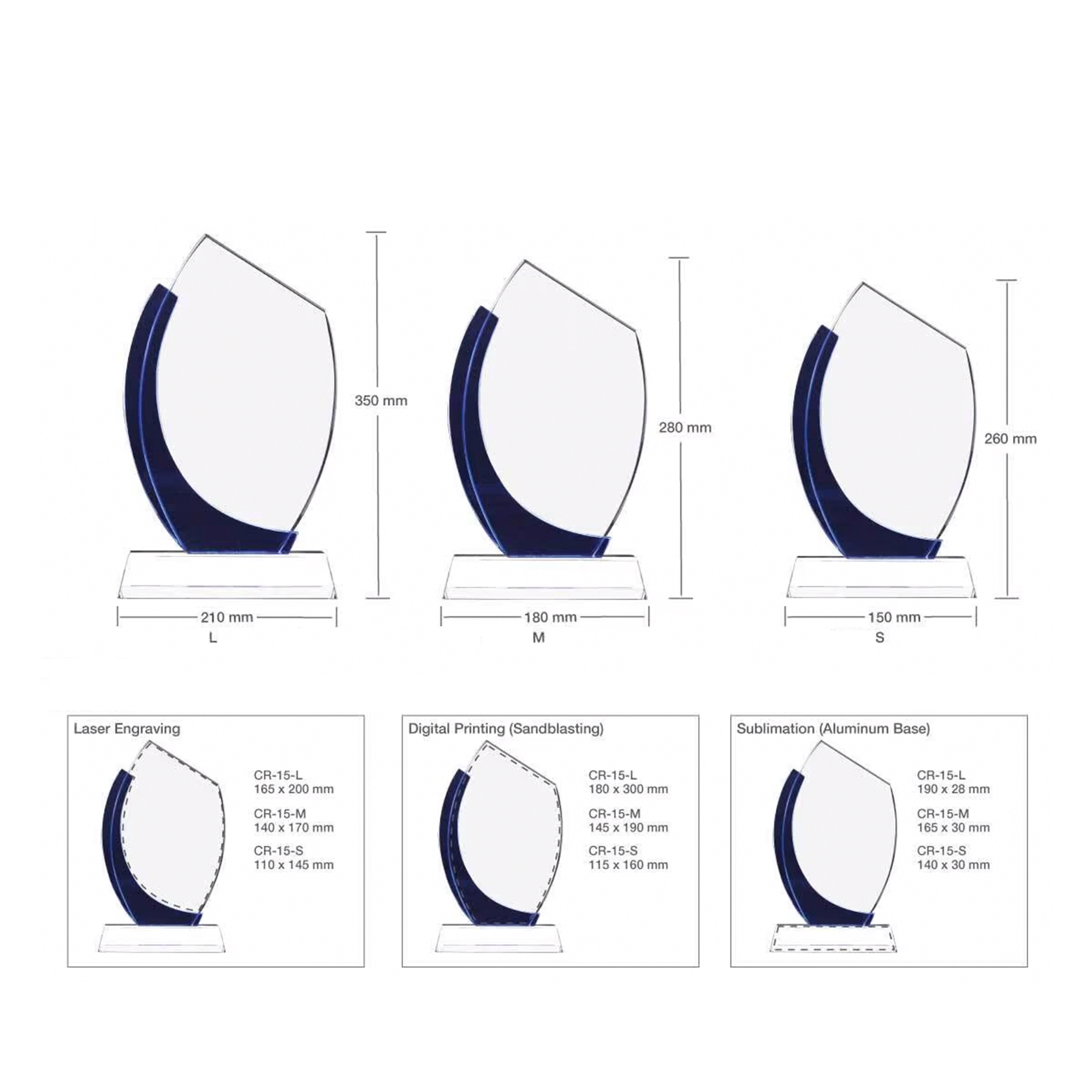 Crystal Awards with Blue Design on the side