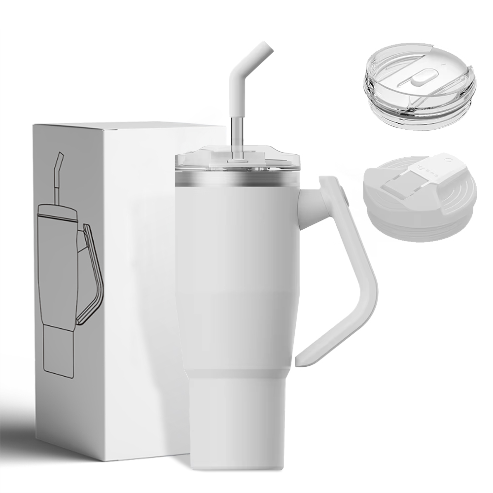 Tumbler Cups Double Walled Stainless Steel Insulated Travel Mug with Handle-White