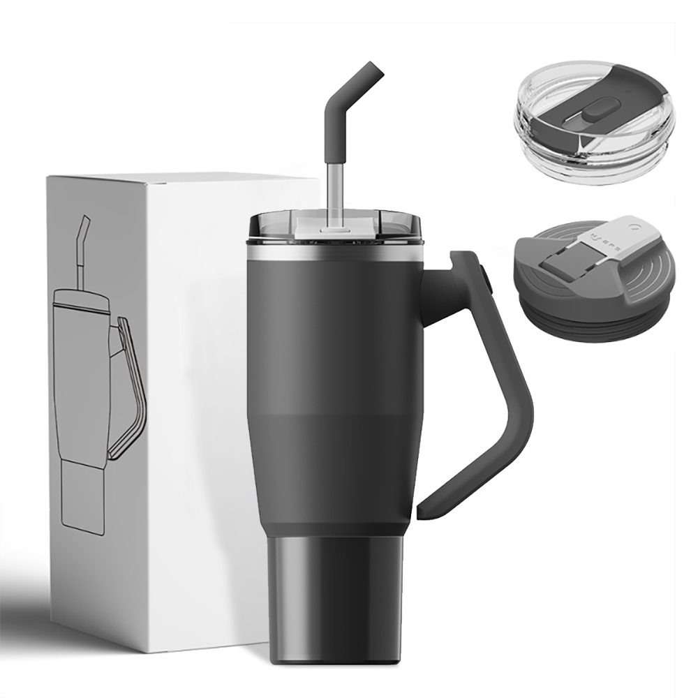 Tumbler Cups Double Walled Stainless Steel Insulated Travel Mug with Handle - Black 40 oz