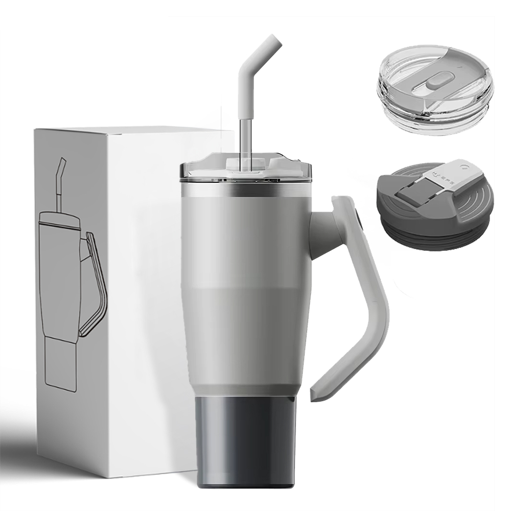 Tumbler Cups Double Walled Stainless Steel Insulated Travel Mug with Handle-Gray