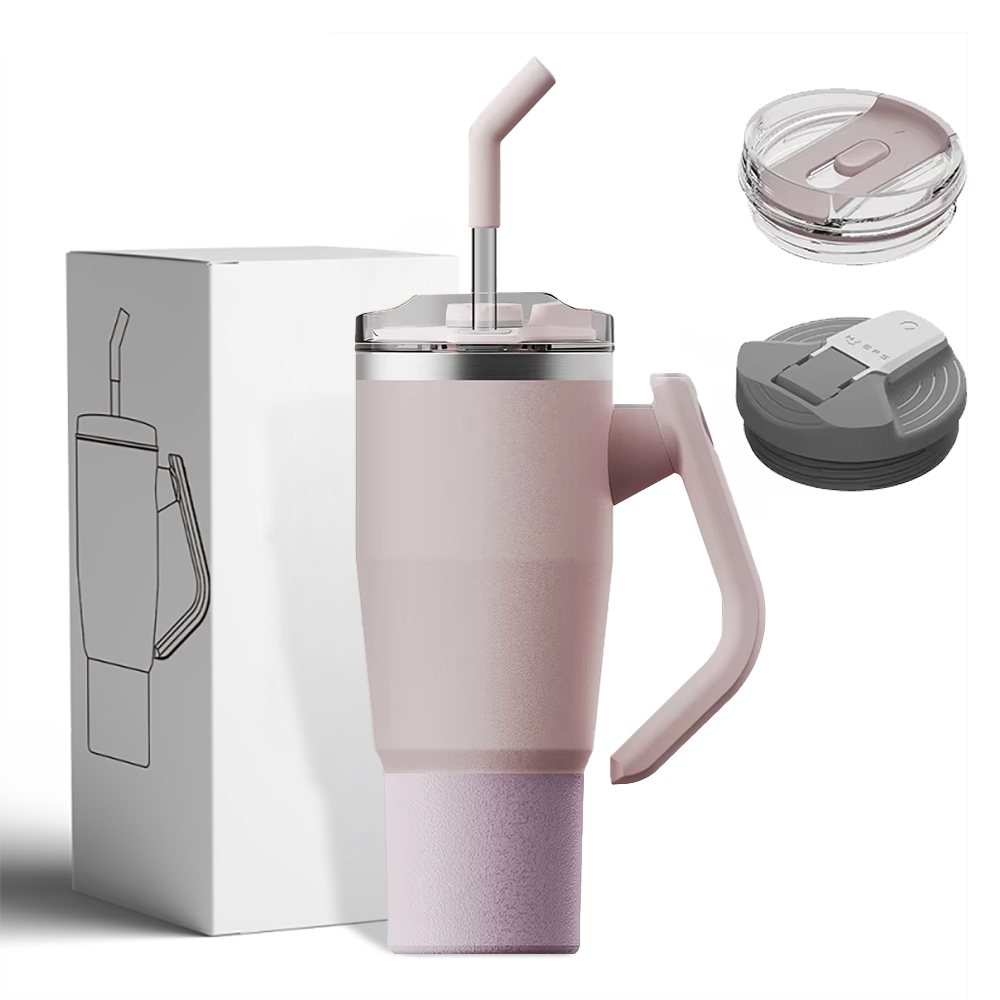 Tumbler Cups Double Walled Stainless Steel Insulated Travel Mug with Handle-Pink