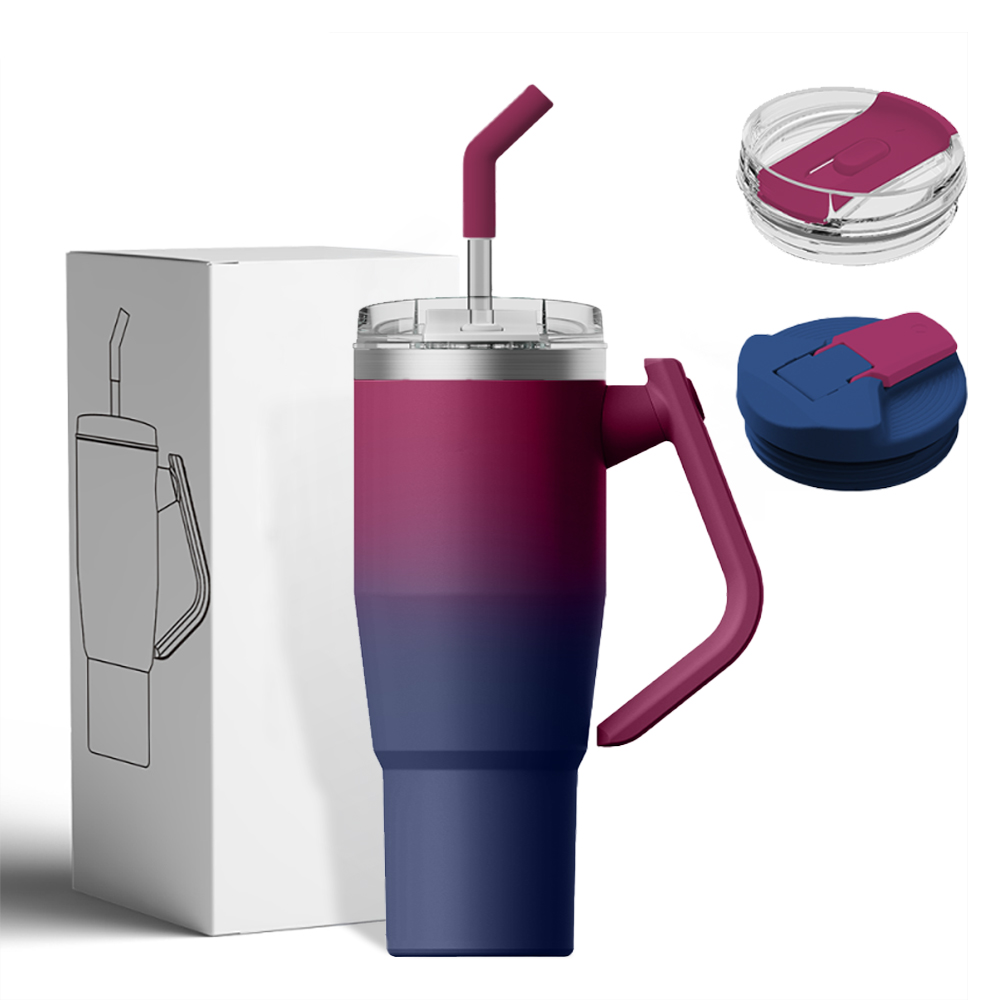 Tumbler Cups Double Walled Stainless Steel Insulated Travel Mug with Handle-Purple