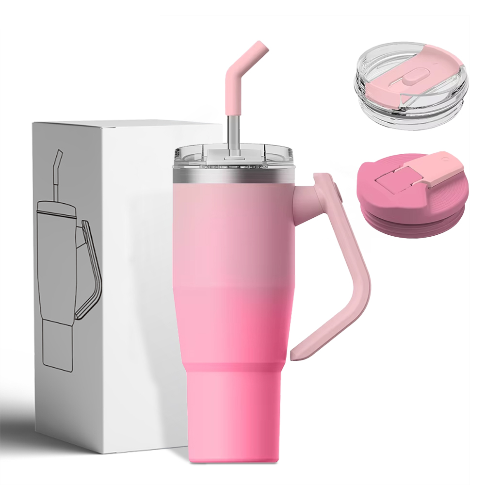Tumbler Cups Double Walled Stainless Steel Insulated Travel Mug with Handle-Hot Pink