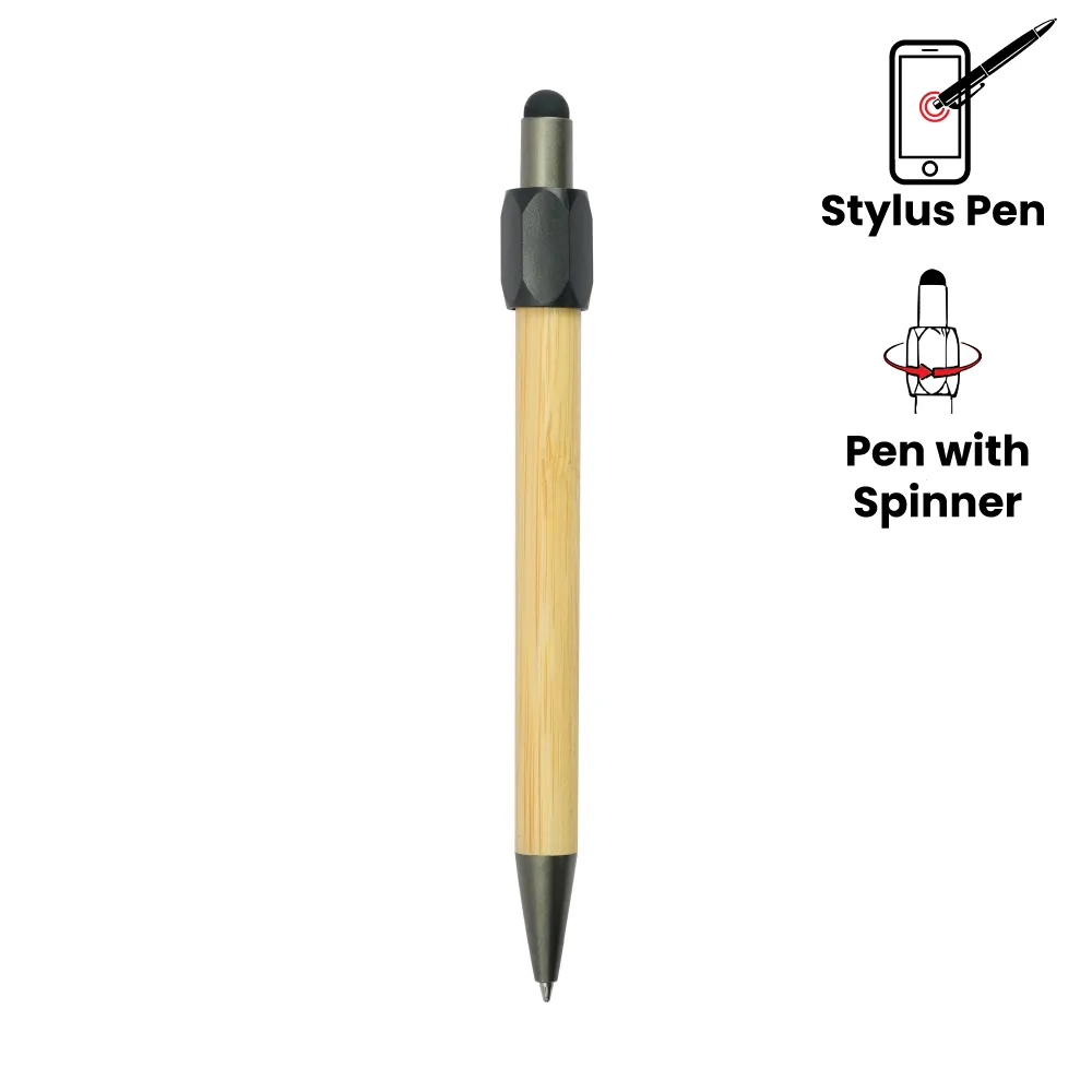 Bamboo and Metal Stylus Pens with Top Spinner