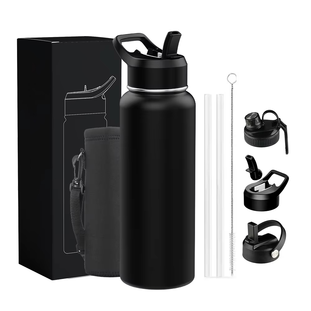 Double Wall Vacuum Insulated Stainless Steel Water Bottle 1000ml-Black