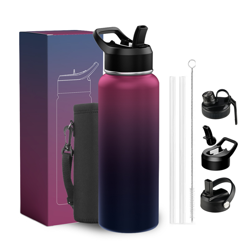 Double Wall Vacuum Insulated Stainless Steel Water Bottle 1000ml-Purple