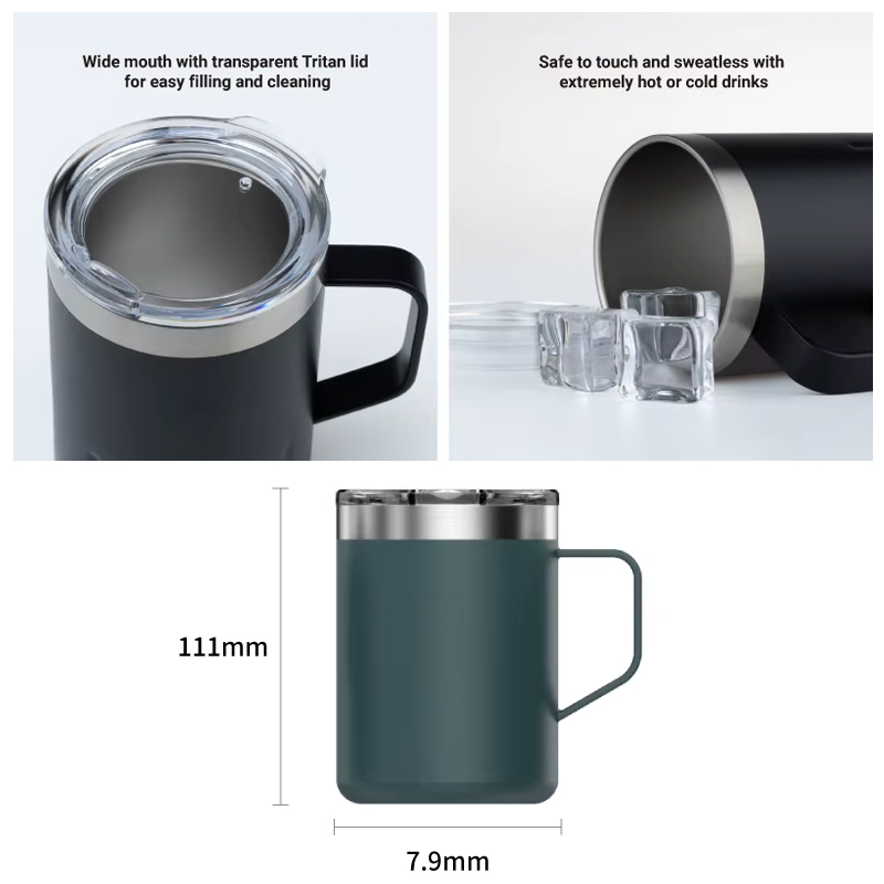 Vacuum Stainless Steel Coffee Mug Tumbler with Handle Portable for Travelling- Blue