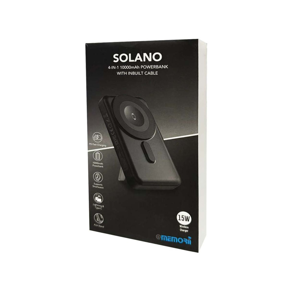 SOLANO-@memorii 10000mAh Mag Wireless Powerbank with Inbuilt Cables