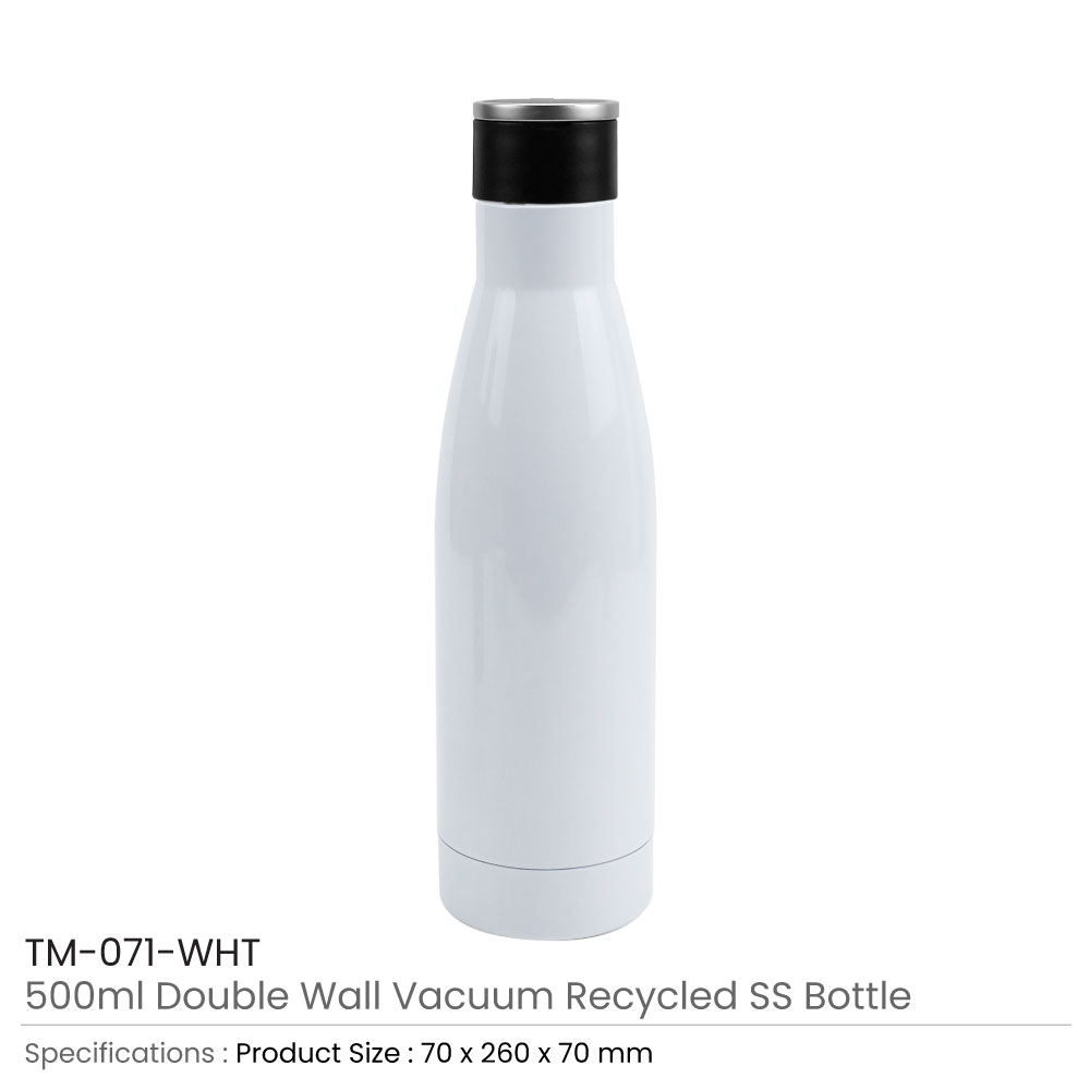 Double Wall SS Bottles Twist-off Lid SS Foldable Handle 500ml-White