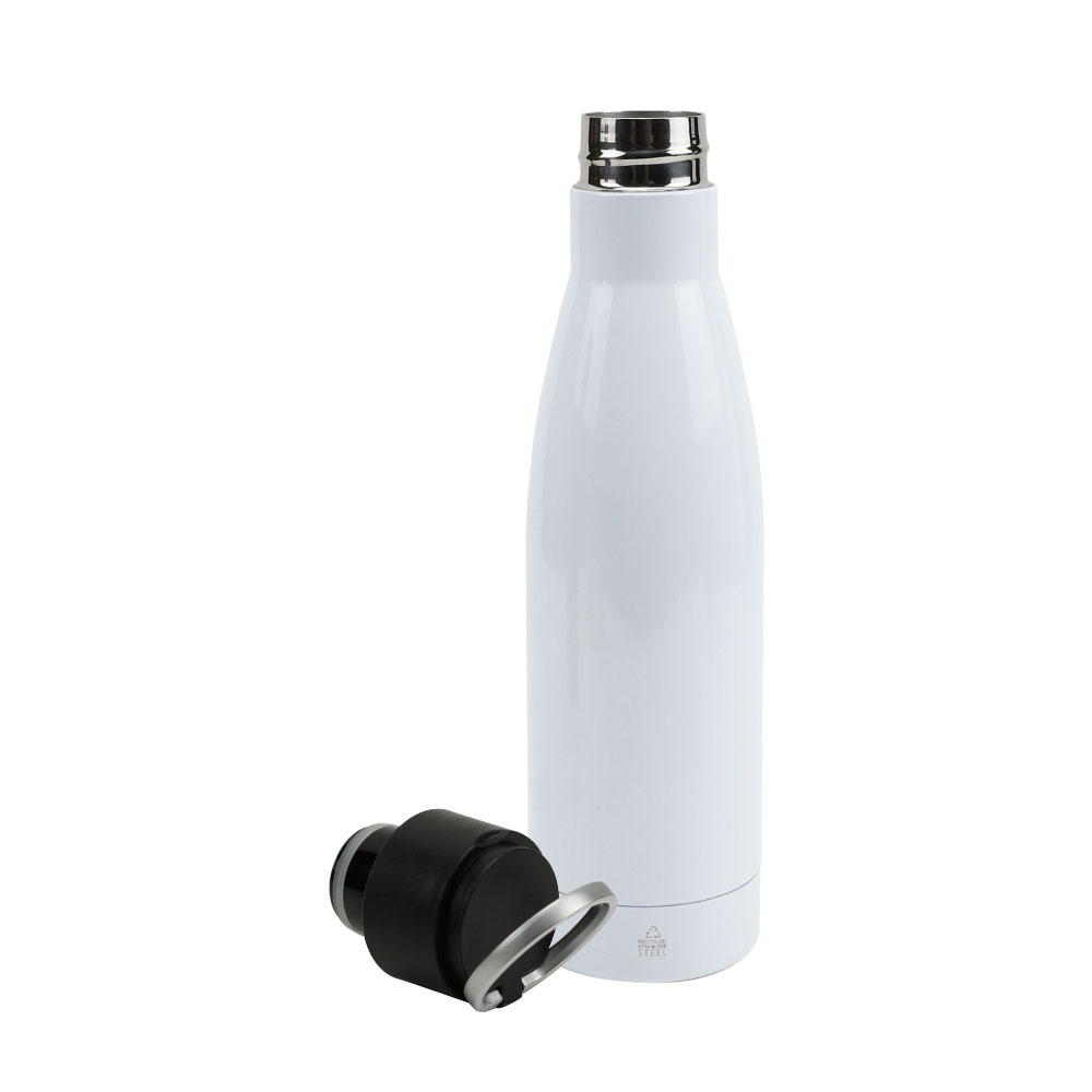 Double Wall SS Bottles Twist-off Lid SS Foldable Handle 500ml-White