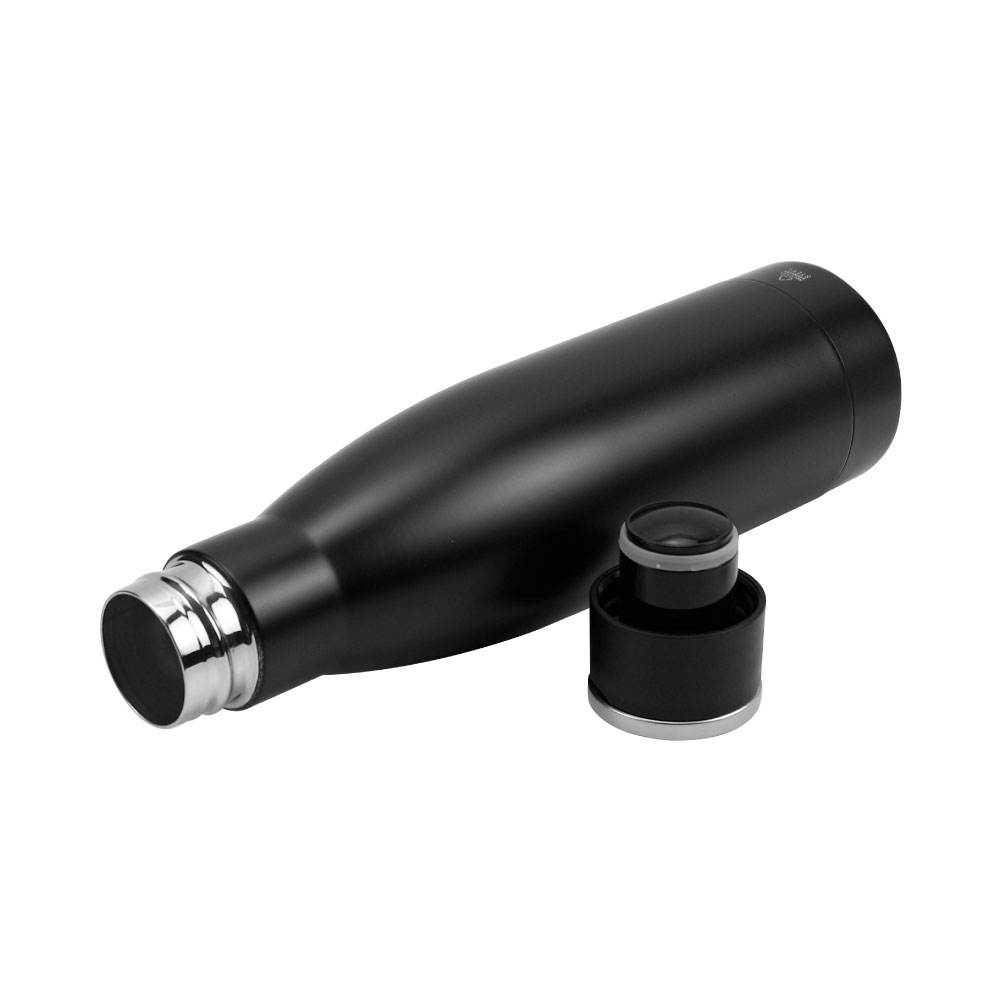 Double Wall SS Bottles Twist-off Lid SS Foldable Handle 500ml-Black