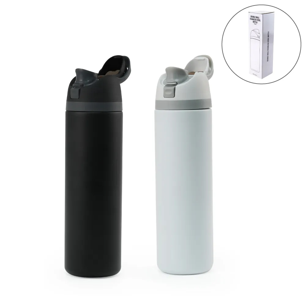 SS Bottles with Straw & Push Button Lid – Double-Wall Vacuum, 1Liter