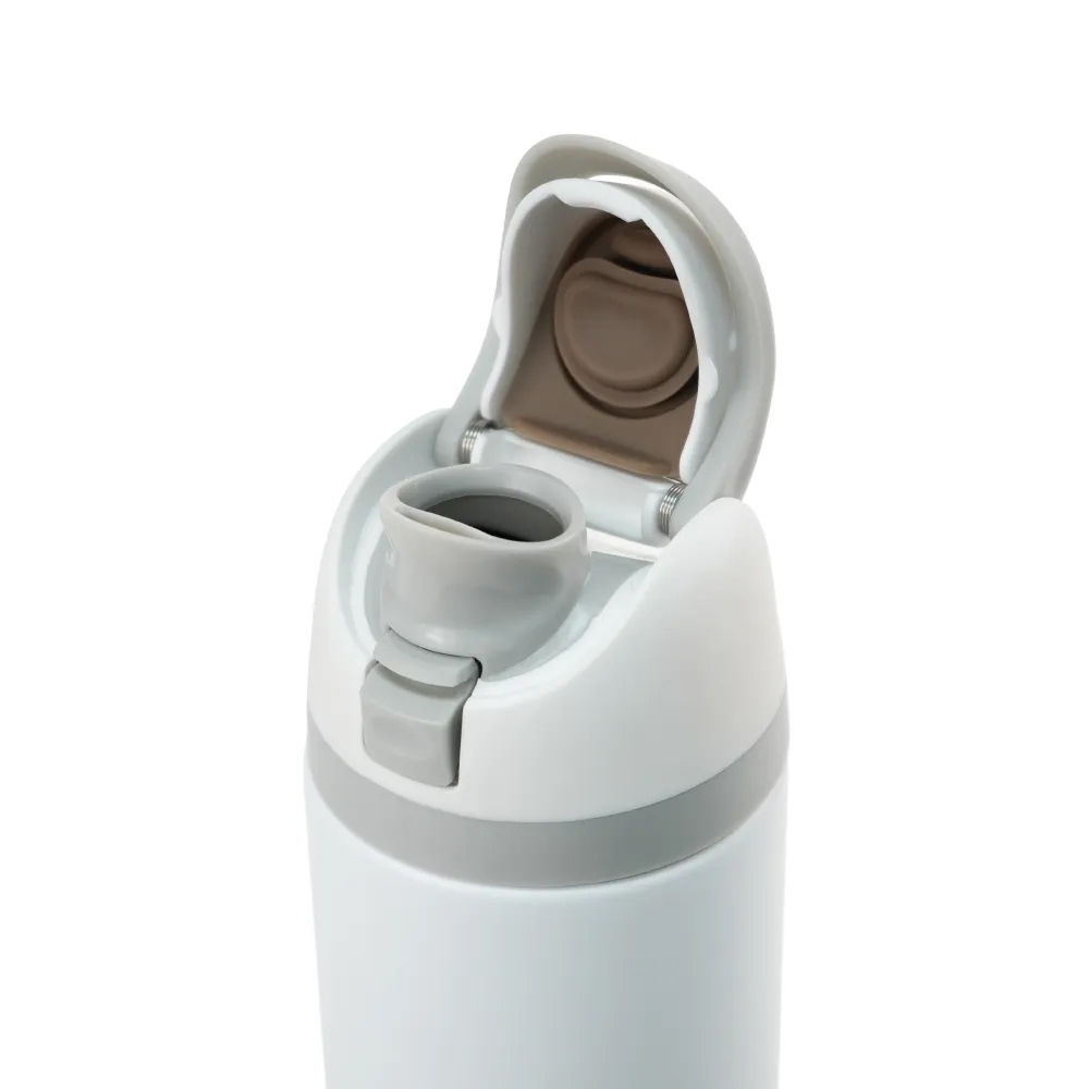 SS Bottles with Straw & Push Button Lid – Double-Wall Vacuum, 1Liter-White