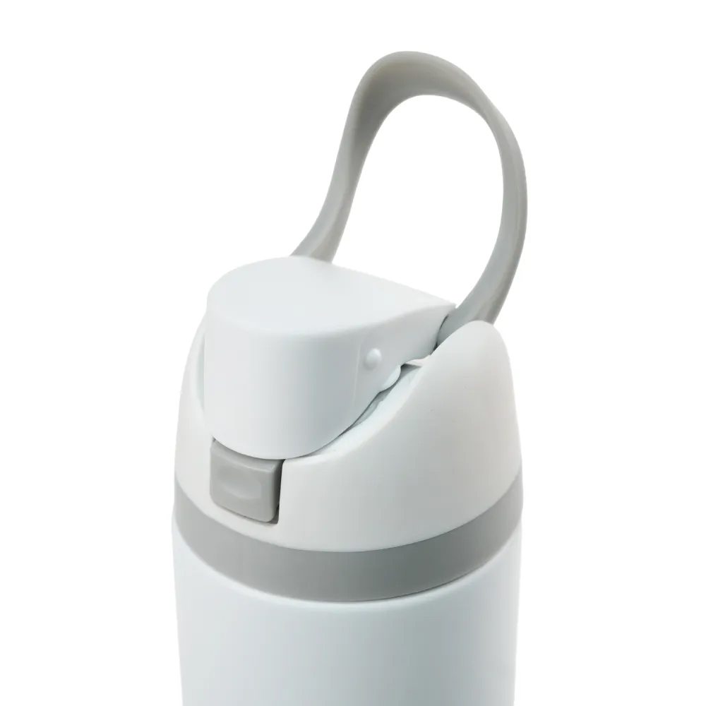 SS Bottles with Straw & Push Button Lid – Double-Wall Vacuum, 1Liter-White