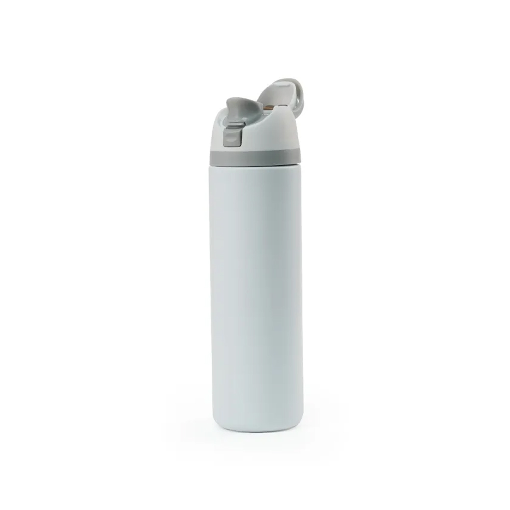 SS Bottles with Straw & Push Button Lid – Double-Wall Vacuum, 1Liter-White