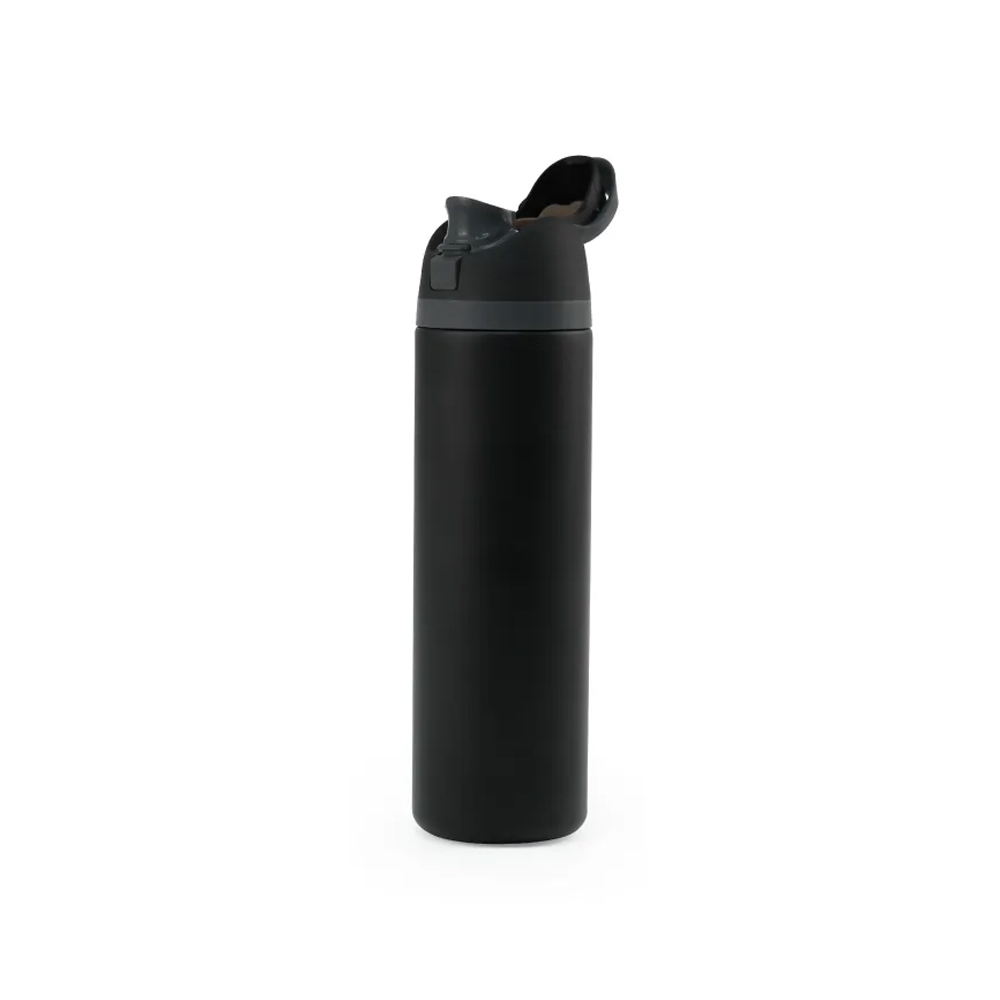 SS Bottles with Straw & Push Button Lid – Double-Wall Vacuum, 1Liter-Black