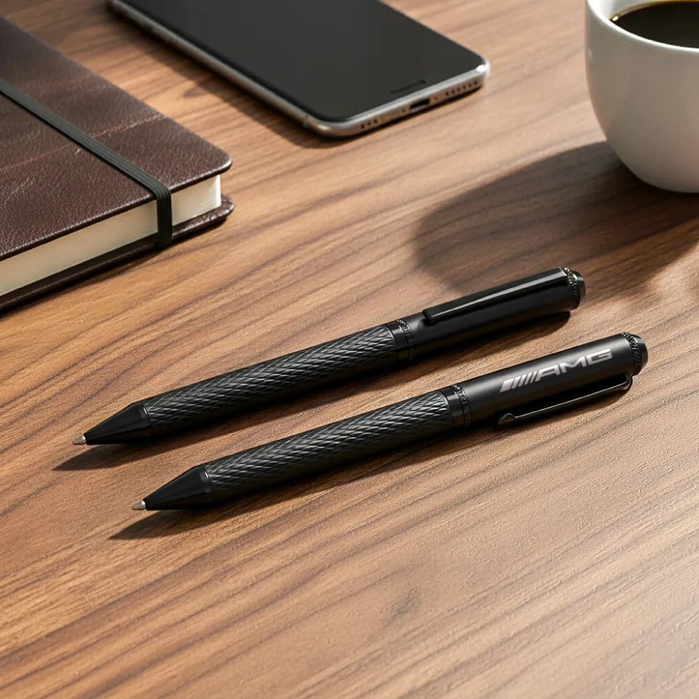 Black Metal Pens with Diamond Textured Barrel