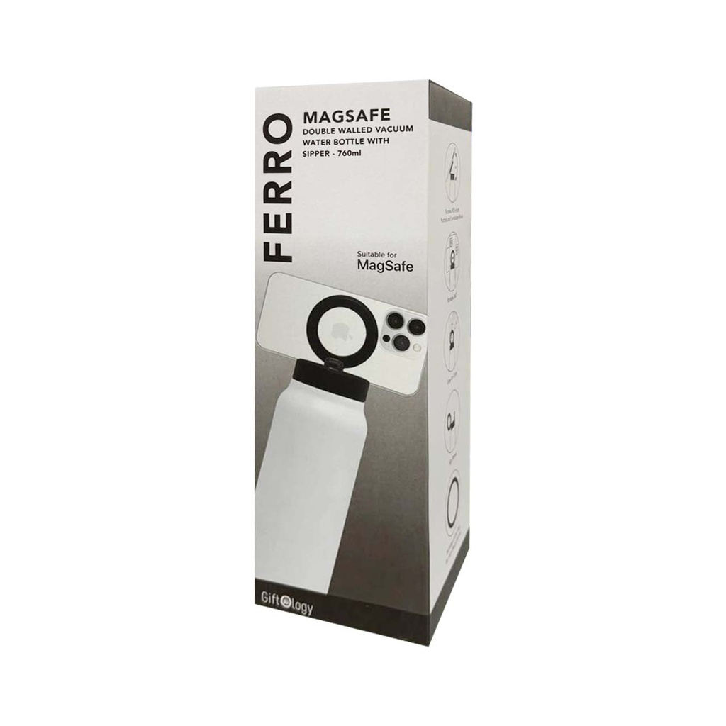 FERRO-Double Walled Vacuum Bottle with Mag Holder-White