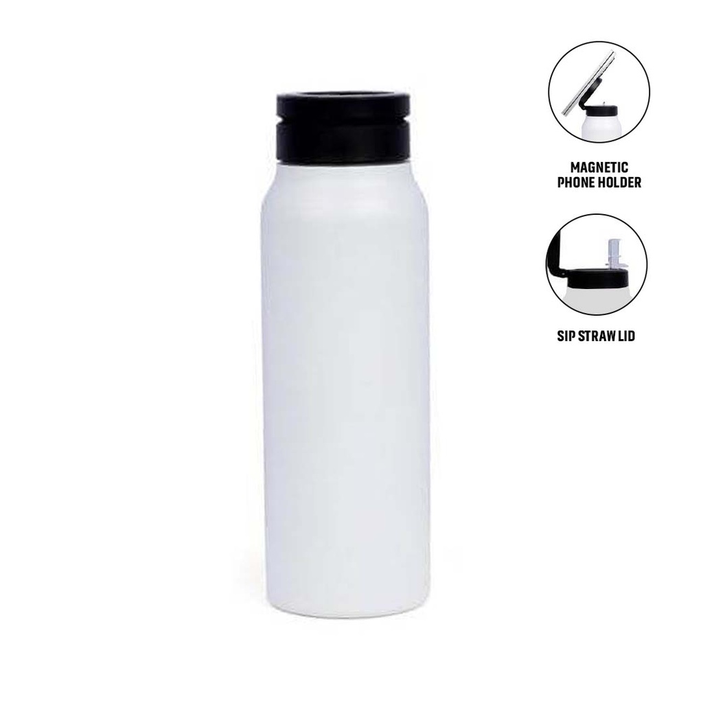 FERRO-Double Walled Vacuum Bottle with Mag Holder-White