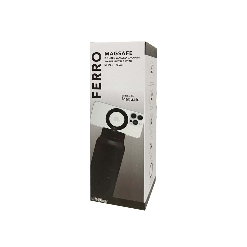 FERRO-Double Walled Vacuum Bottle with Mag Holder-Black
