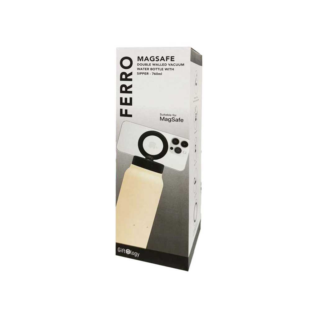 FERRO-Double Walled Vacuum Bottle with Mag Holder-Beige