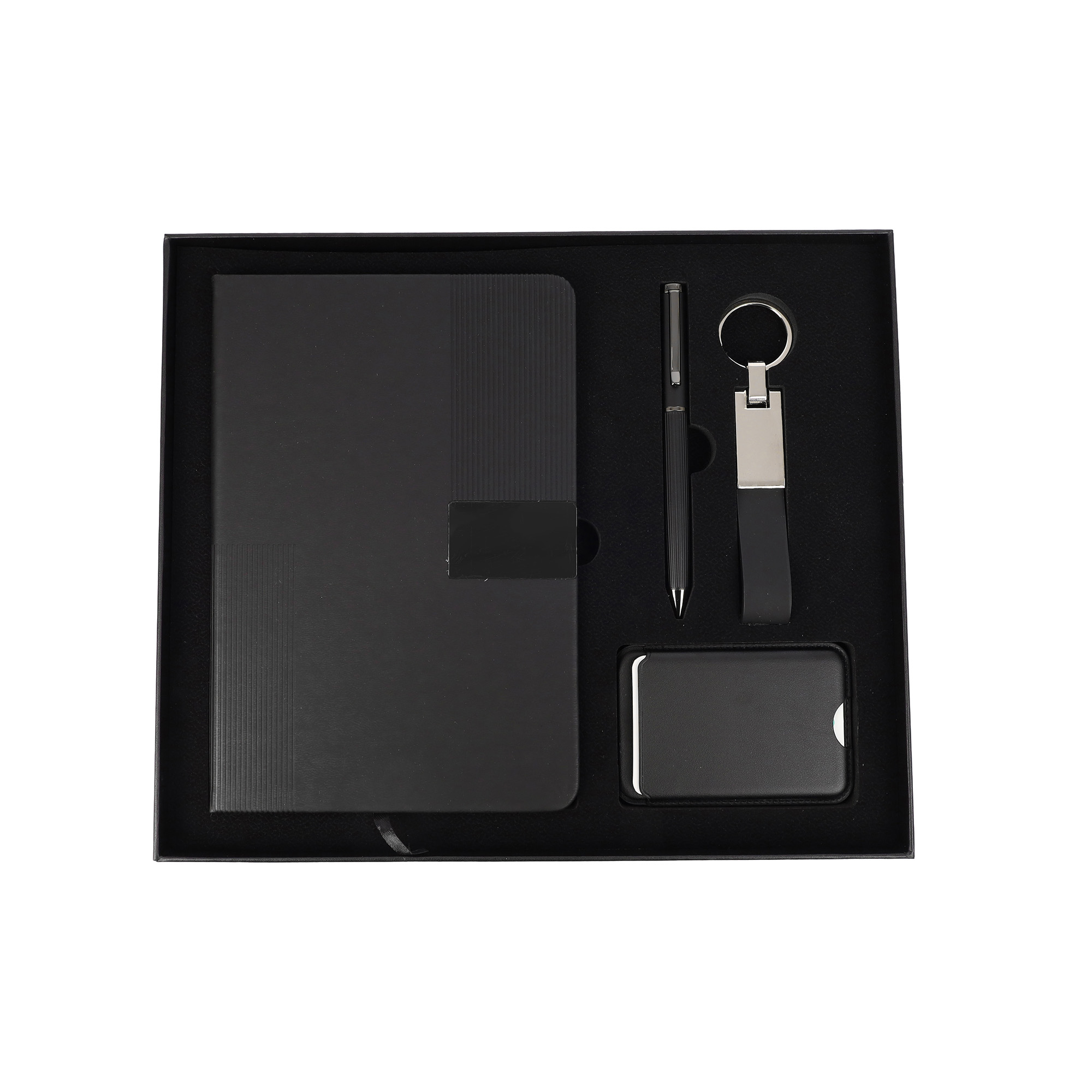 ASTORIA-Notebook, Card Holder, Keychain Gift Set-Black