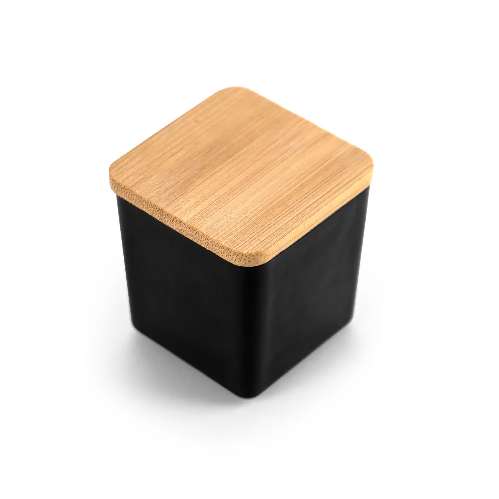 Scented Candle in Square Glass Bottle, Bamboo Lid, Oakmoss & Amber Scent