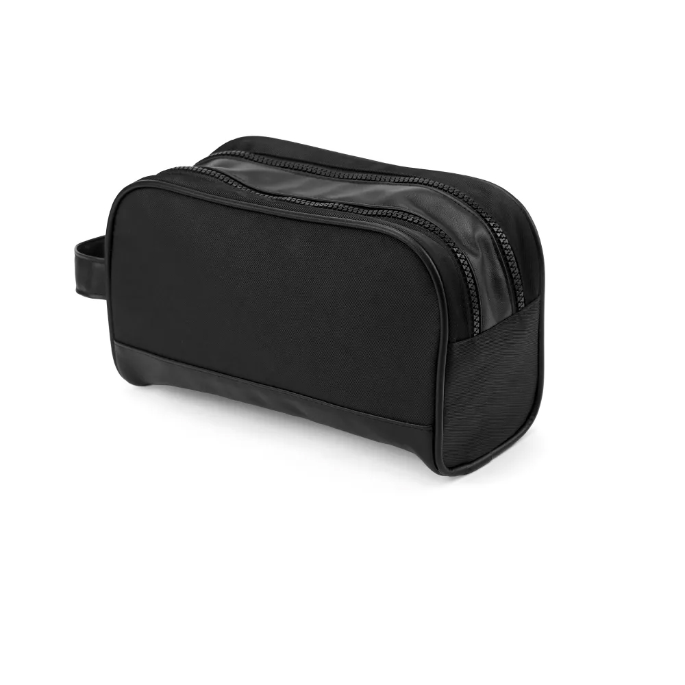 Twill Fabric Utility Pouch with PU Handle, 2 Main Zipper Compartments